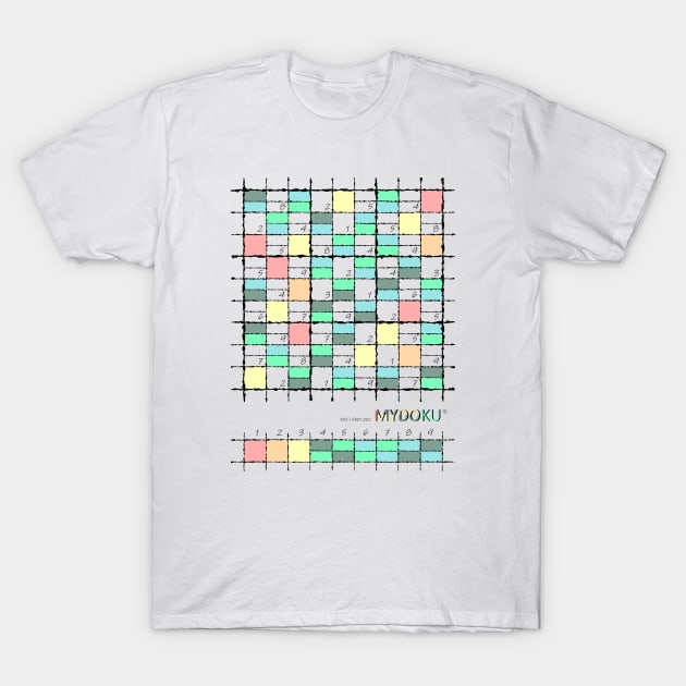 Mydoku_003_H001_002_F: Sudoku, Sudoku coloring, logic, logic puzzle, holiday puzzle, fun, away from screen T-Shirt by Mydoku